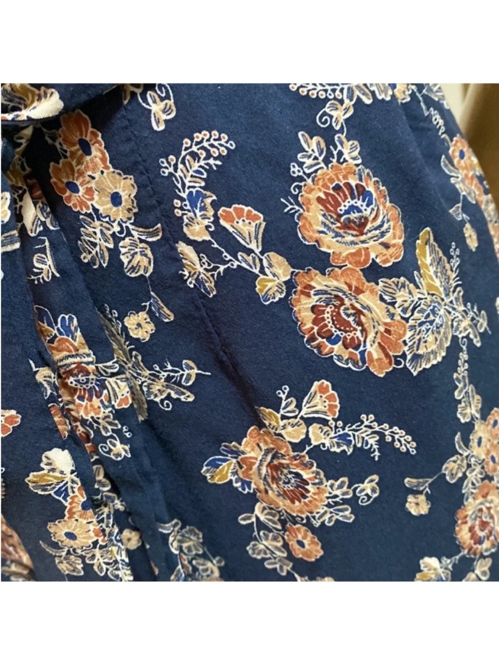 VICI Floral Wide Leg Jumpsuit Navy Blue Boho Wrap Tie Size M - Picture 8 of 8